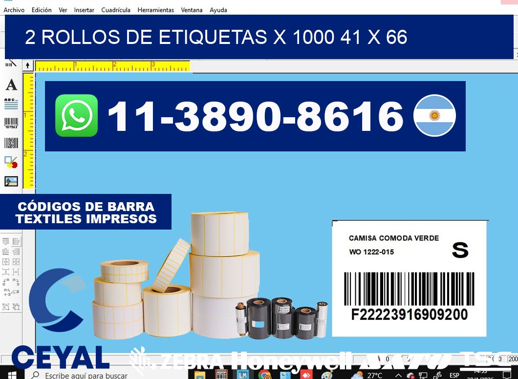 2 rollos de etiquetas x 1000 41 x 66