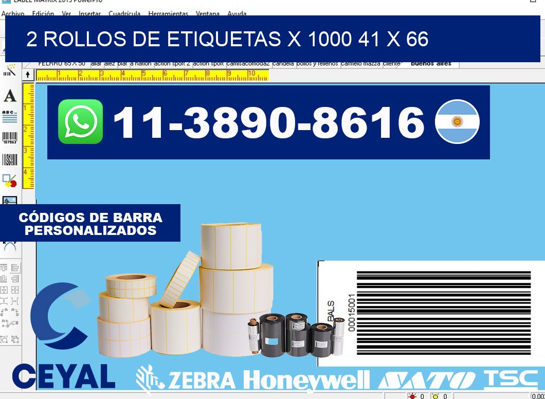 2 rollos de etiquetas x 1000 41 x 66