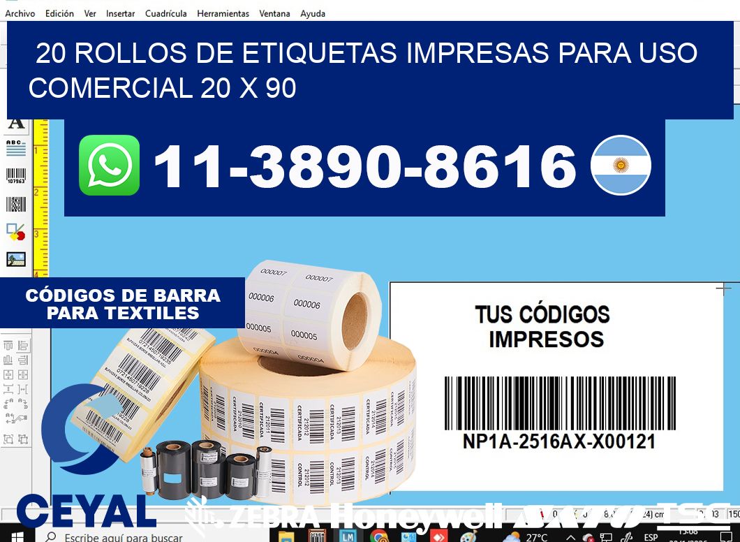 20 rollos de etiquetas impresas para uso comercial 20 x 90