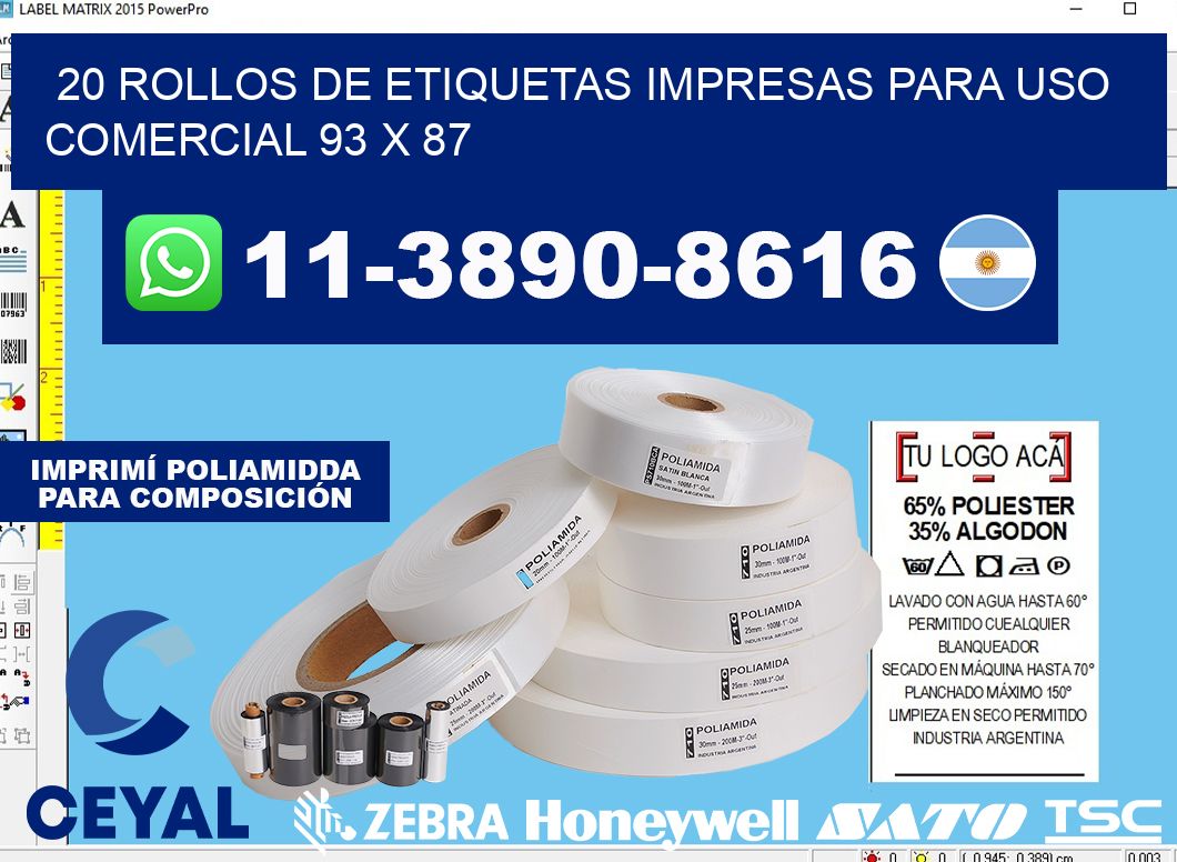 20 rollos de etiquetas impresas para uso comercial 93 x 87