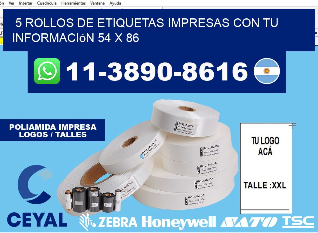 5 rollos de etiquetas impresas con tu información 54 x 86