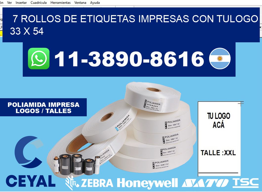 7 rollos de etiquetas impresas con tulogo 33 x 54