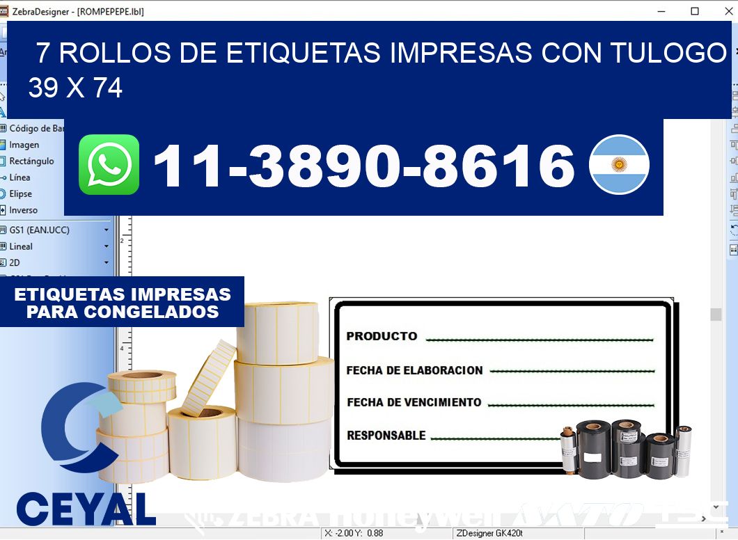 7 rollos de etiquetas impresas con tulogo 39 x 74