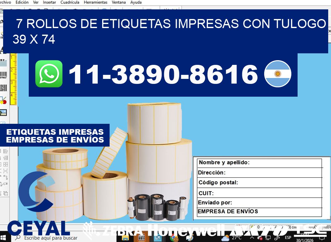 7 rollos de etiquetas impresas con tulogo 39 x 74