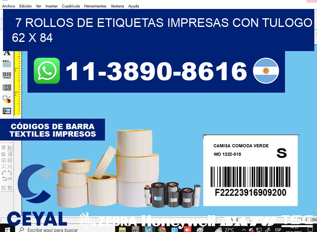 7 rollos de etiquetas impresas con tulogo 62 x 84