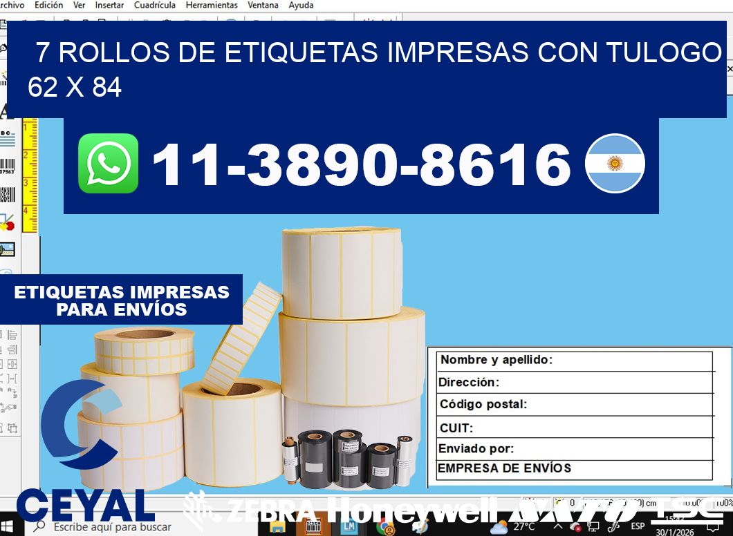 7 rollos de etiquetas impresas con tulogo 62 x 84