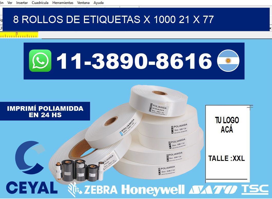 8 rollos de etiquetas x 1000 21 x 77