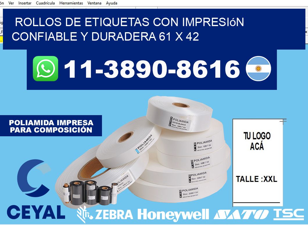 rollos de etiquetas con impresión confiable y duradera 61 x 42