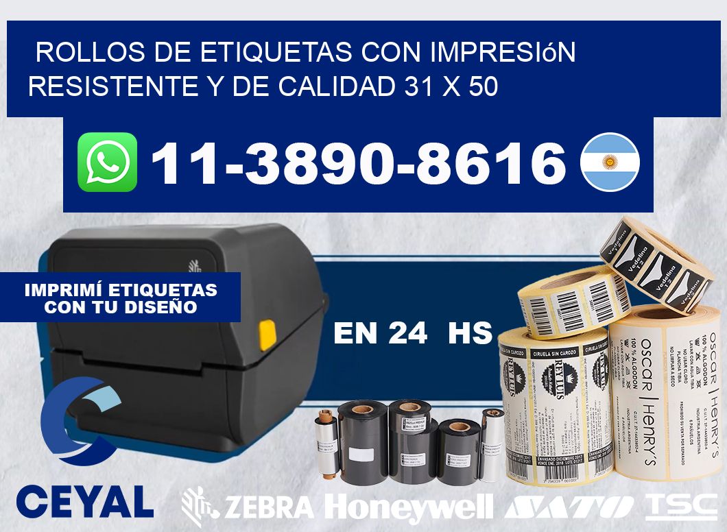 rollos de etiquetas con impresión resistente y de calidad 31 x 50