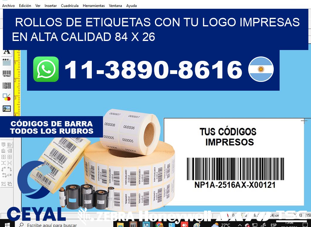 rollos de etiquetas con tu logo impresas en alta calidad 84 x 26