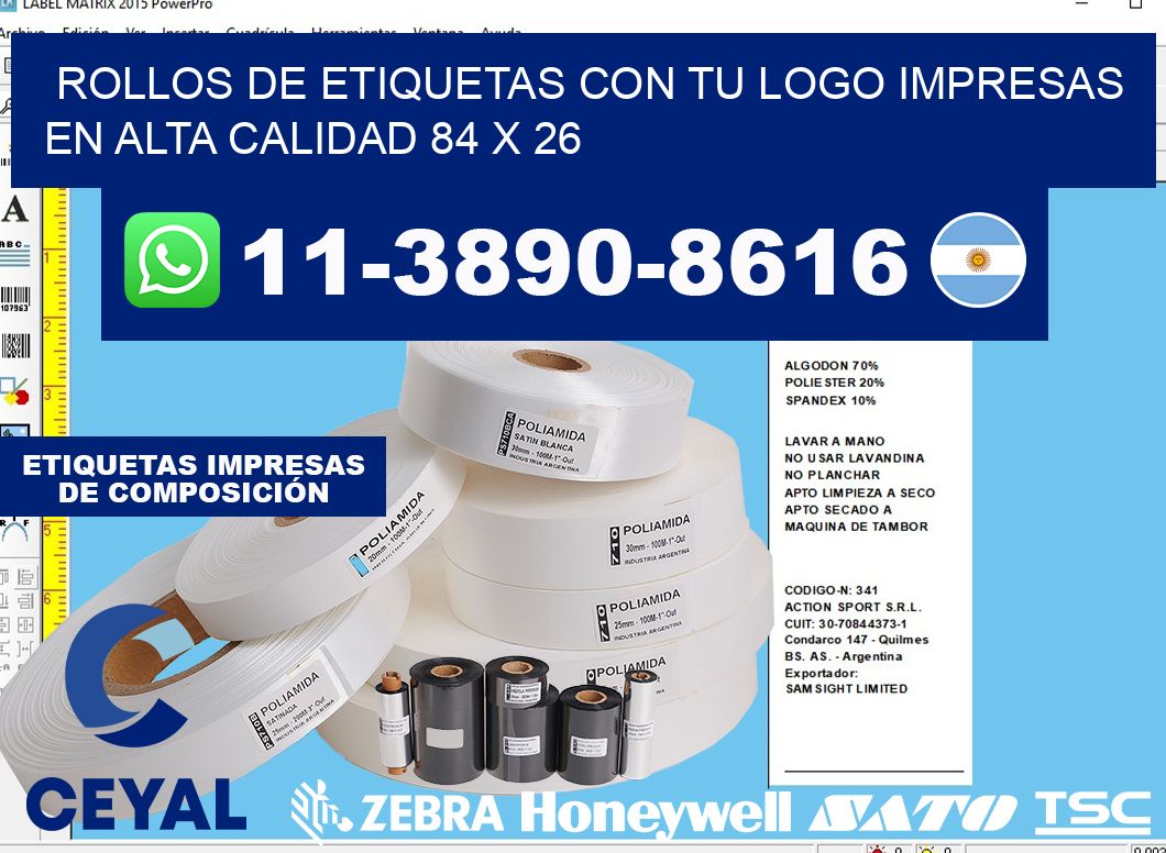rollos de etiquetas con tu logo impresas en alta calidad 84 x 26
