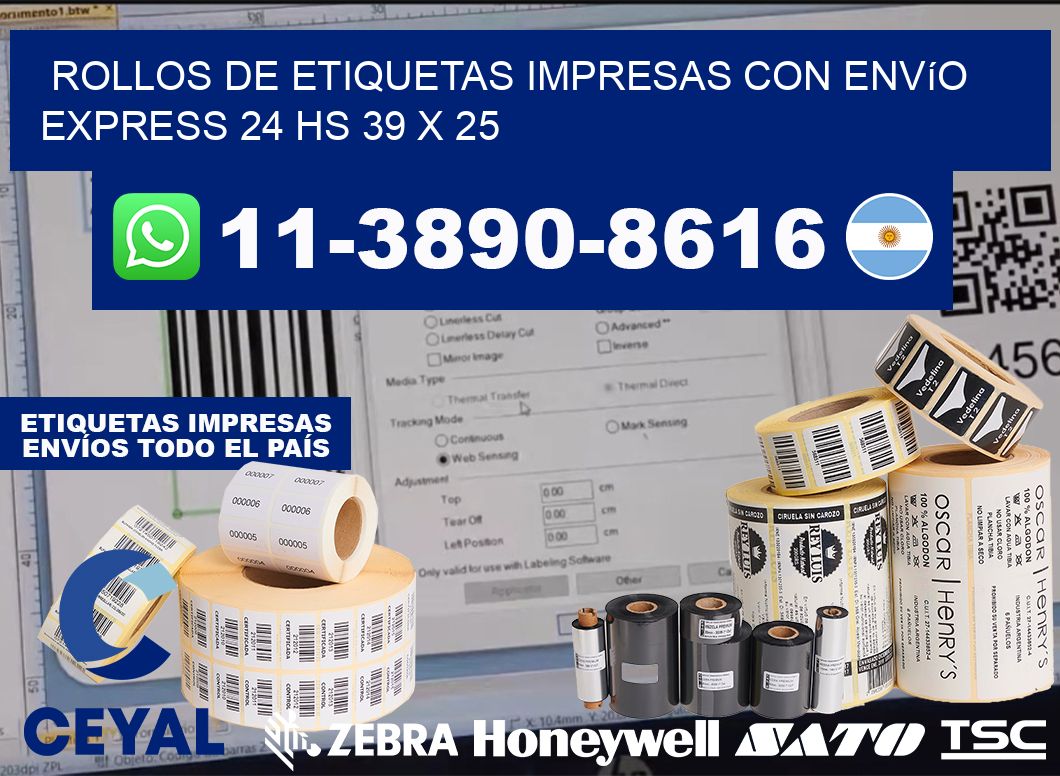 rollos de etiquetas impresas con envío express 24 hs 39 x 25