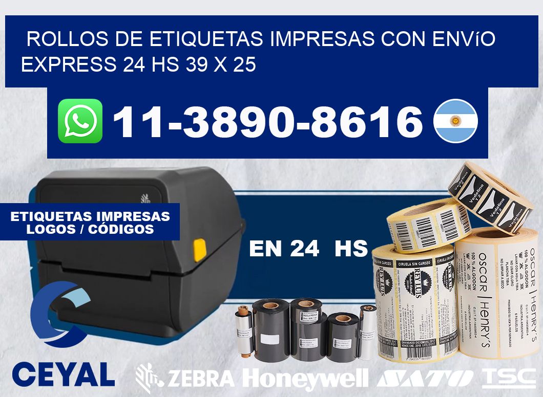 rollos de etiquetas impresas con envío express 24 hs 39 x 25