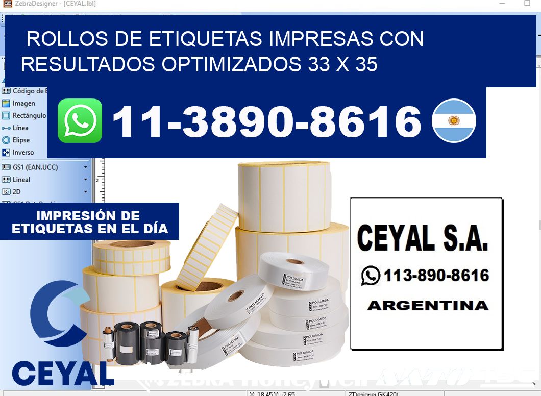 rollos de etiquetas impresas con resultados optimizados 33 x 35