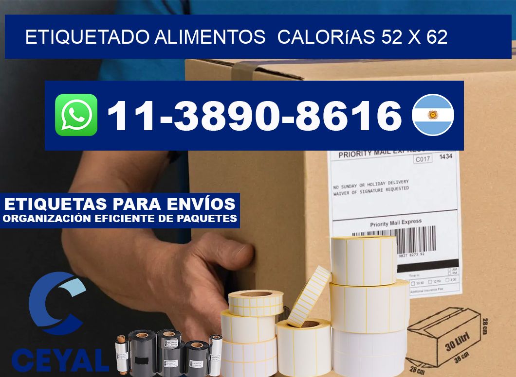etiquetado alimentos  Calorías 52 x 62