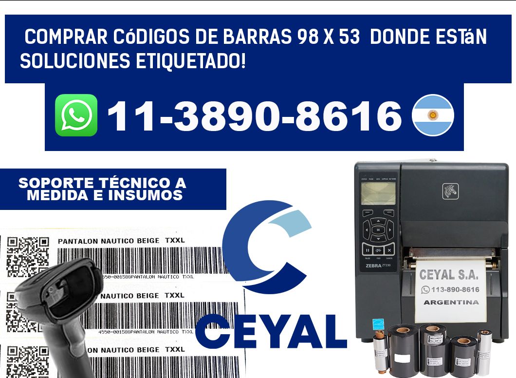 Comprar códigos de barras 98 x 53  donde están soluciones etiquetado!