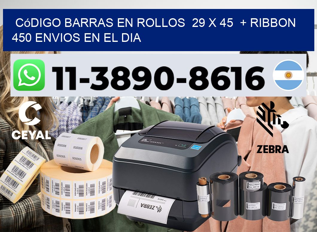 código barras en rollos  29 x 45  + ribbon  450 Envios en el dia