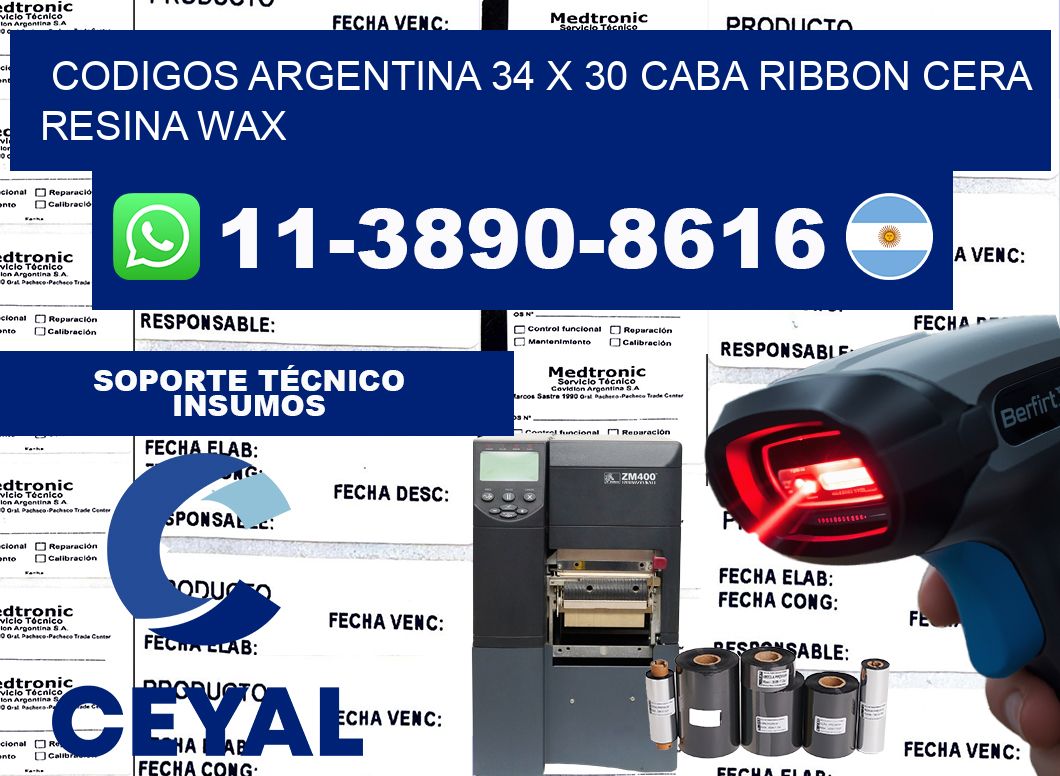 codigos Argentina 34 x 30 CABA Ribbon cera resina wax