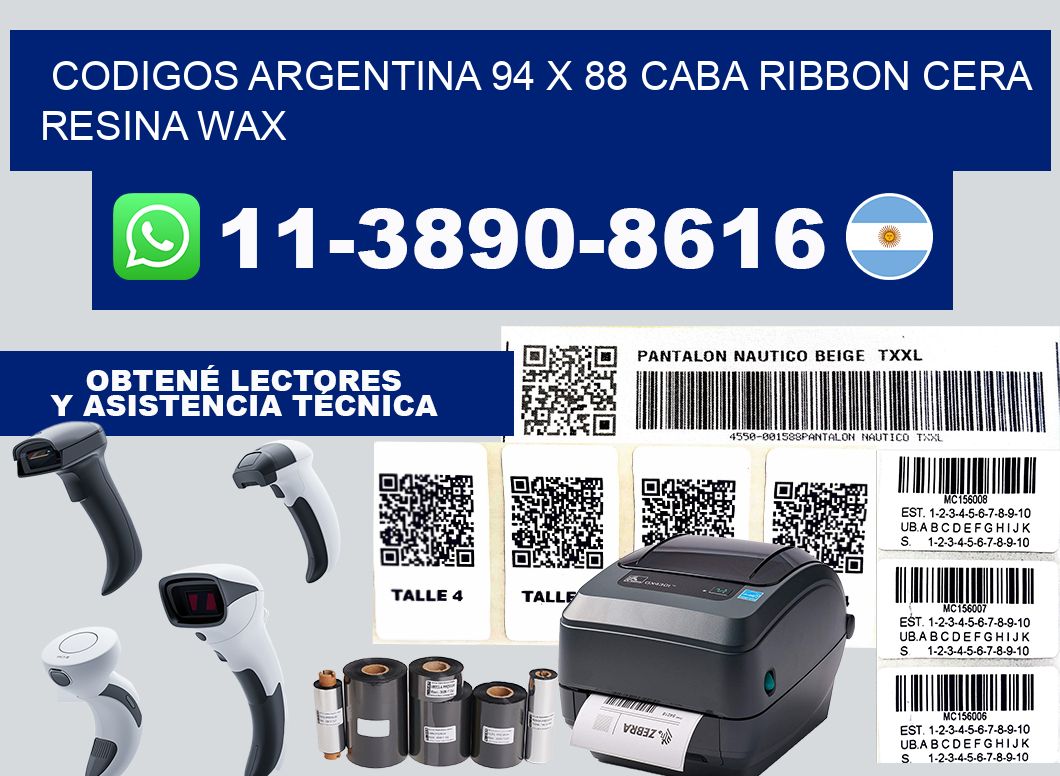 codigos Argentina 94 x 88 CABA Ribbon cera resina wax