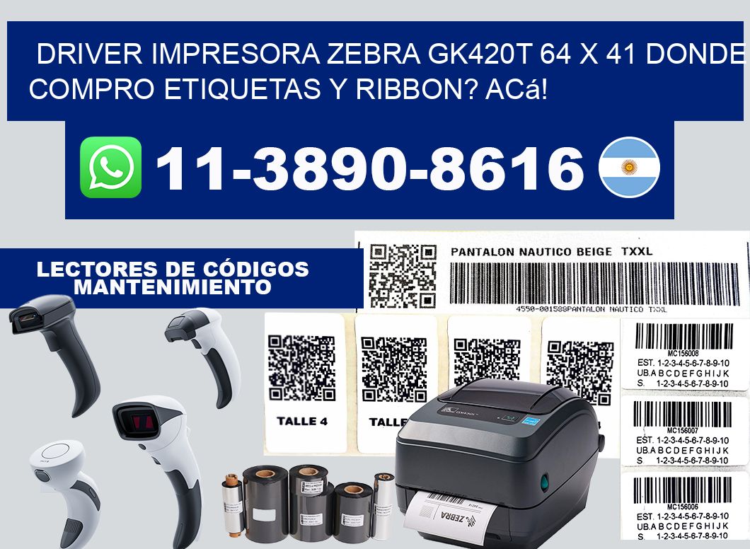 driver impresora zebra gk420t 64 x 41 Donde compro etiquetas y ribbon? Acá!