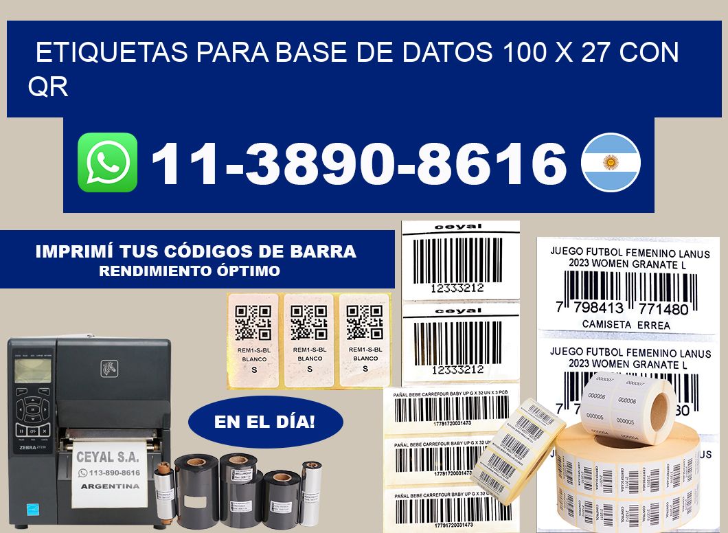 etiquetas para base de datos 100 x 27 con QR