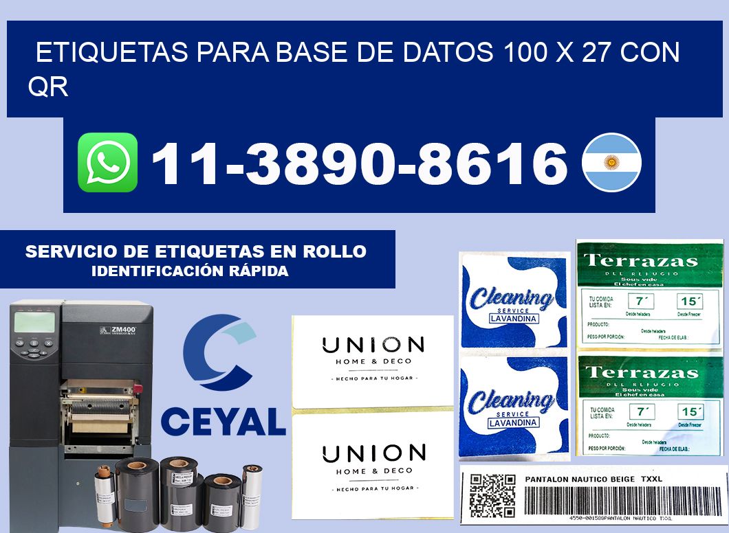 etiquetas para base de datos 100 x 27 con QR