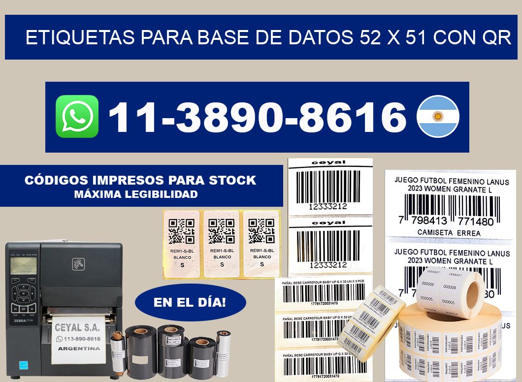 etiquetas para base de datos 52 x 51 con QR