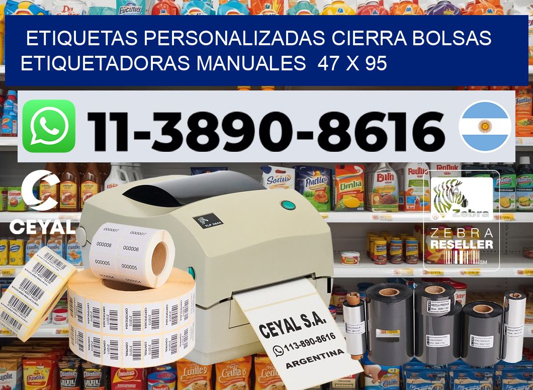 etiquetas personalizadas cierra bolsas  Etiquetadoras Manuales  47 x 95