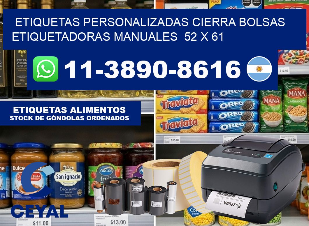 etiquetas personalizadas cierra bolsas  Etiquetadoras Manuales  52 x 61