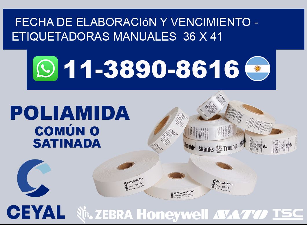 fecha de elaboración y vencimiento - Etiquetadoras Manuales 36 x 41