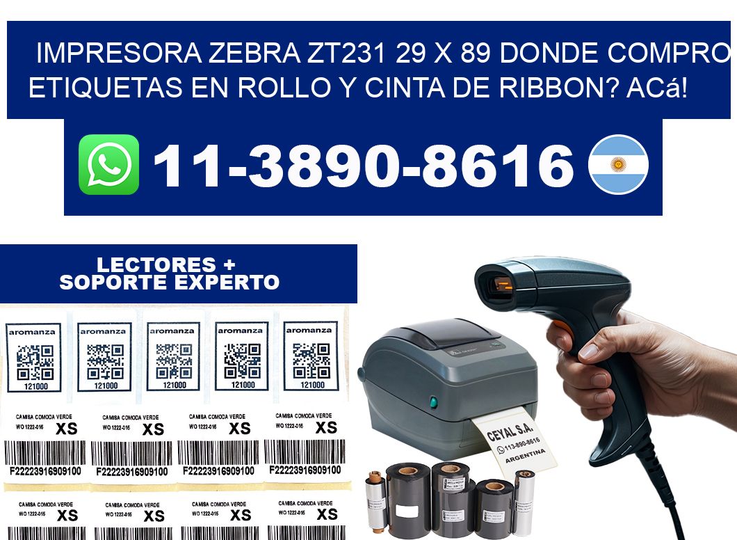 impresora zebra zt231 29 x 89 Donde compro etiquetas en rollo y cinta de ribbon? Acá!