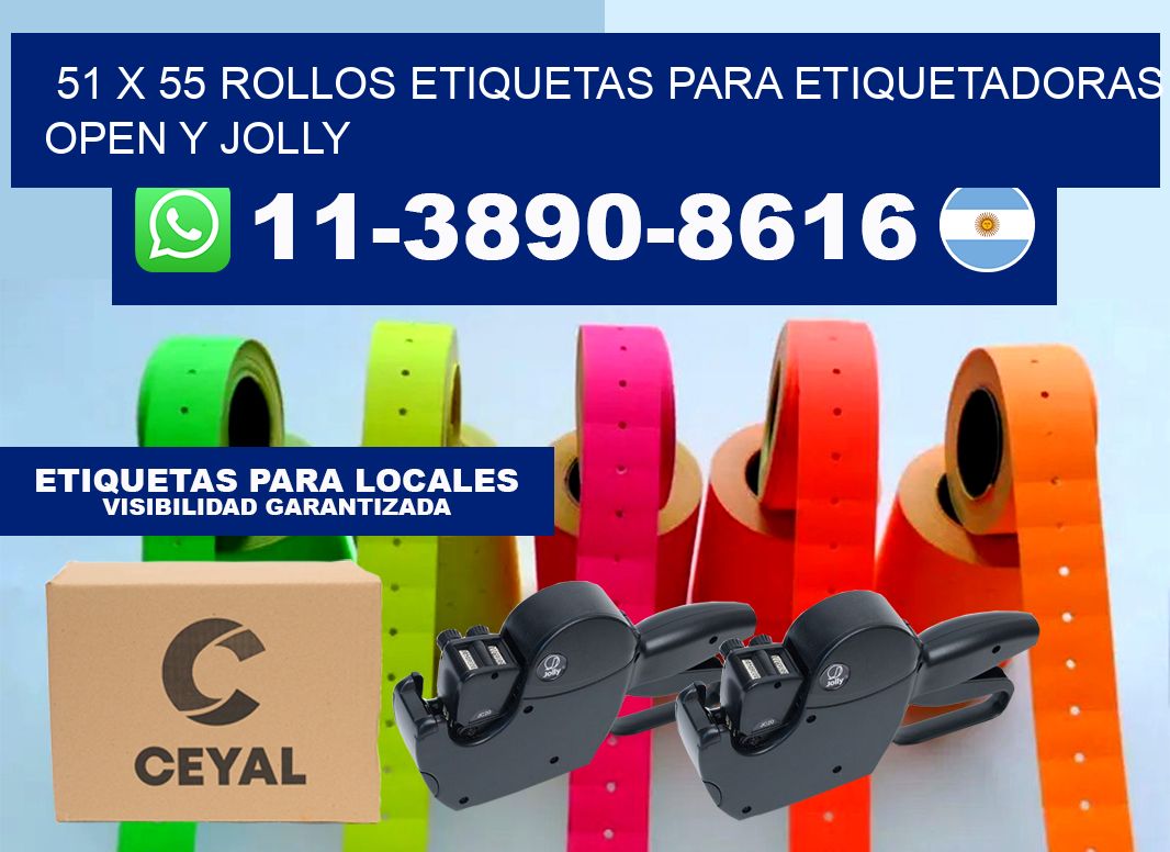51 x 55 Rollos etiquetas para etiquetadoras open y jolly