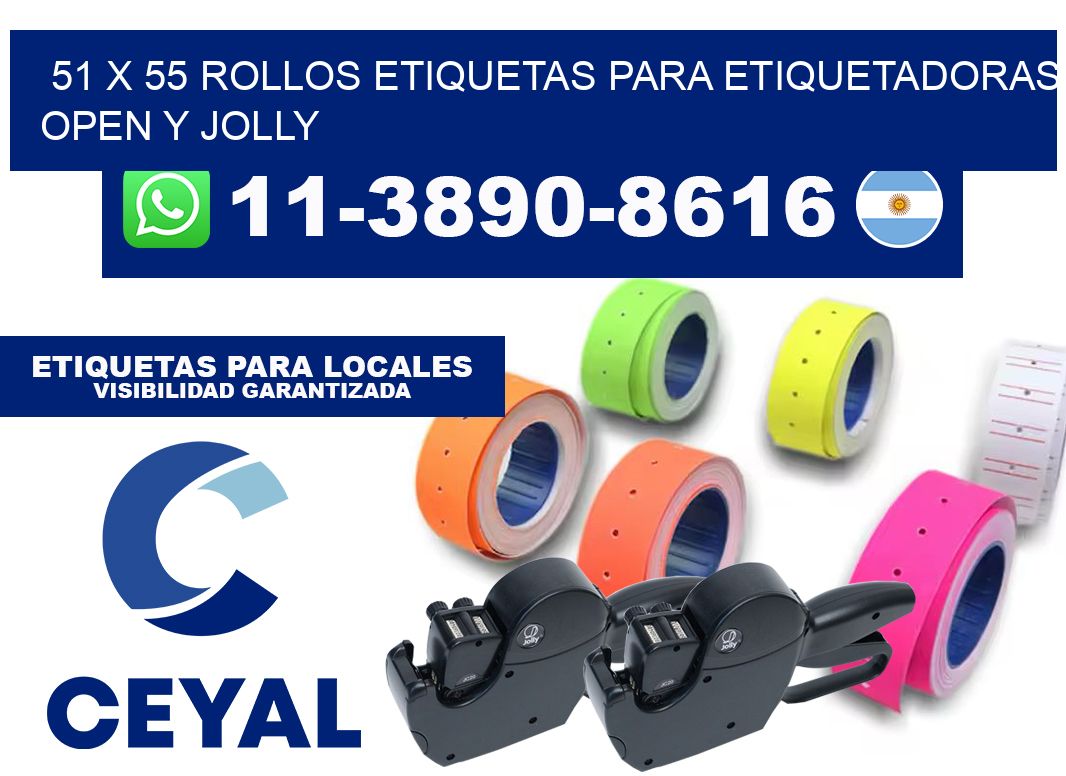 51 x 55 Rollos etiquetas para etiquetadoras open y jolly