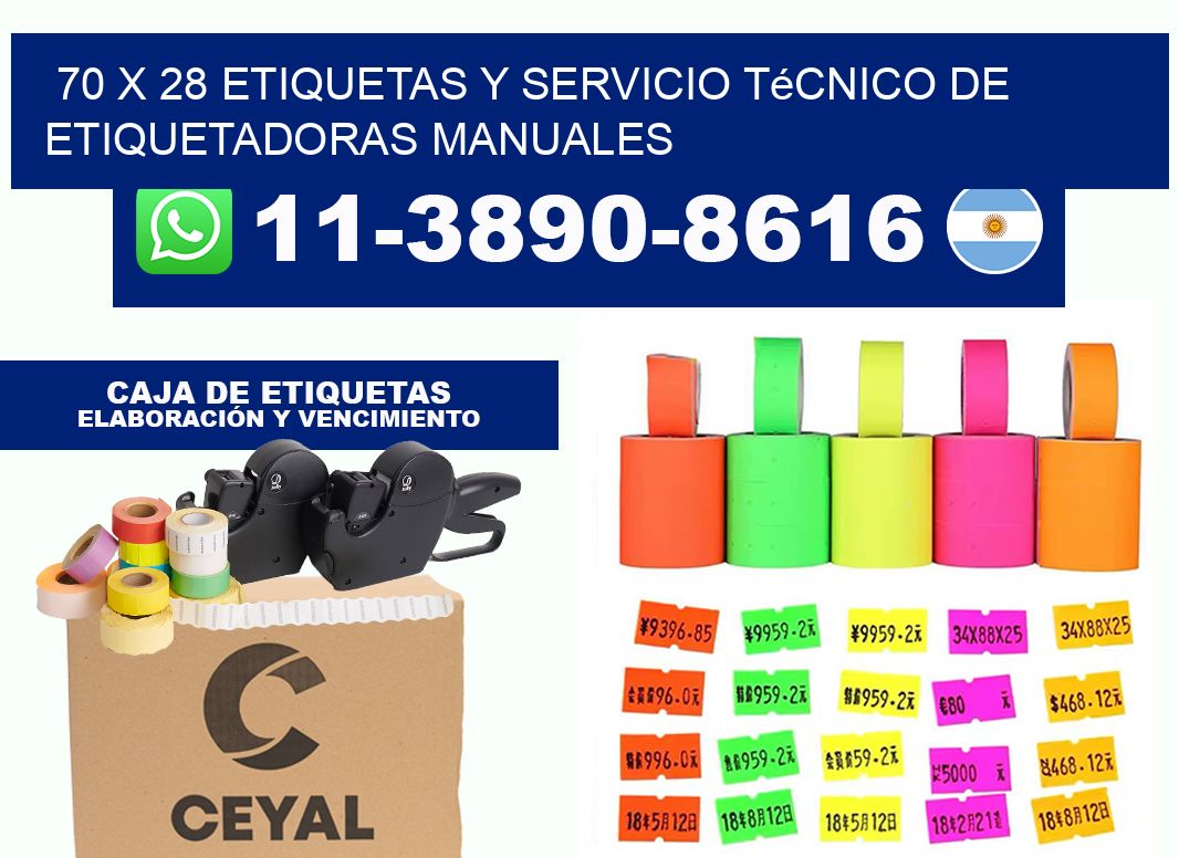 70 x 28 etiquetas y servicio técnico de etiquetadoras manuales