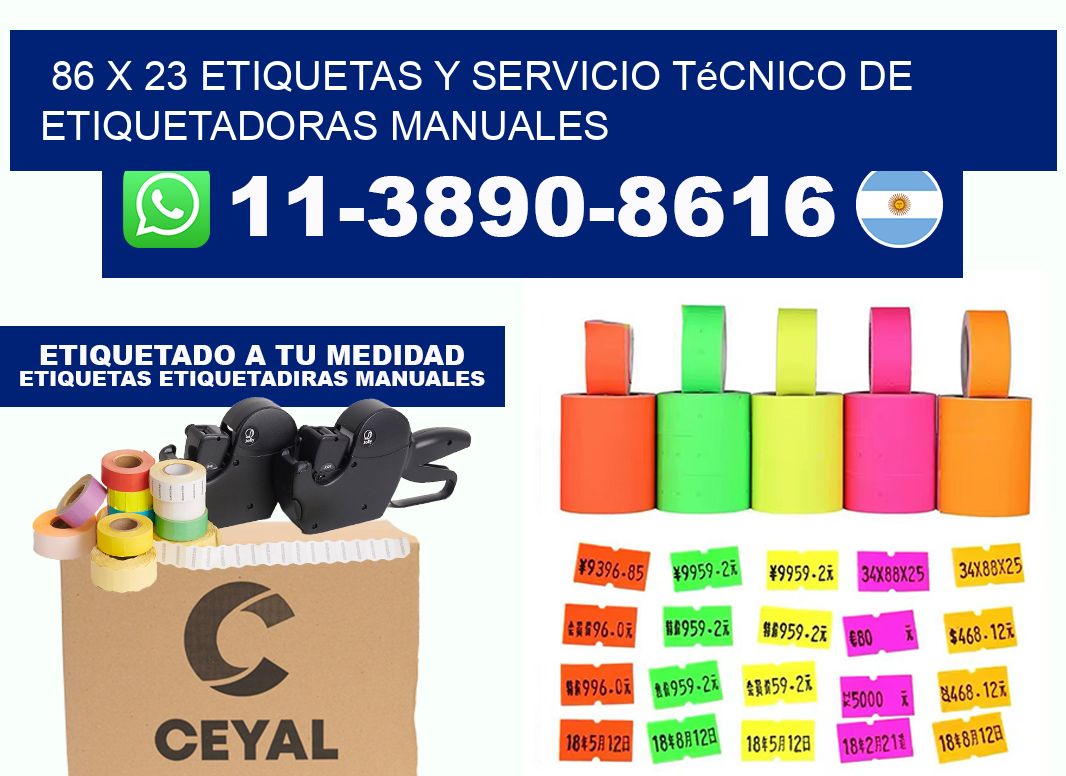 86 x 23 etiquetas y servicio técnico de etiquetadoras manuales