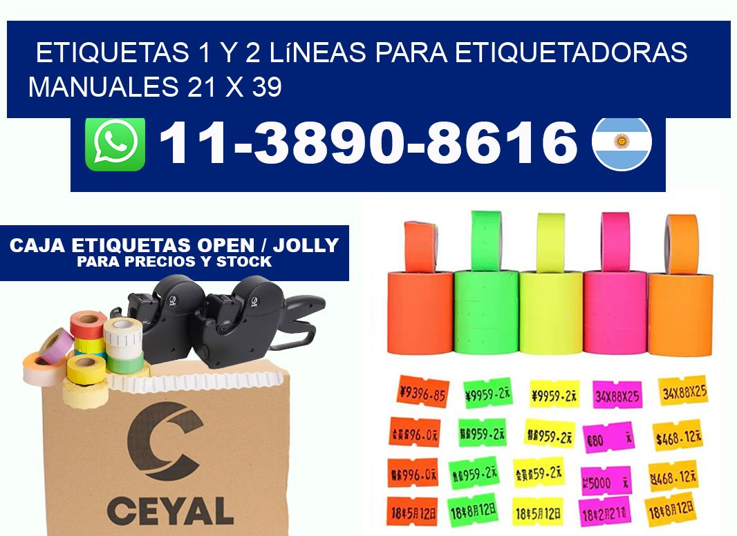 Etiquetas 1 y 2 líneas para etiquetadoras manuales 21 x 39