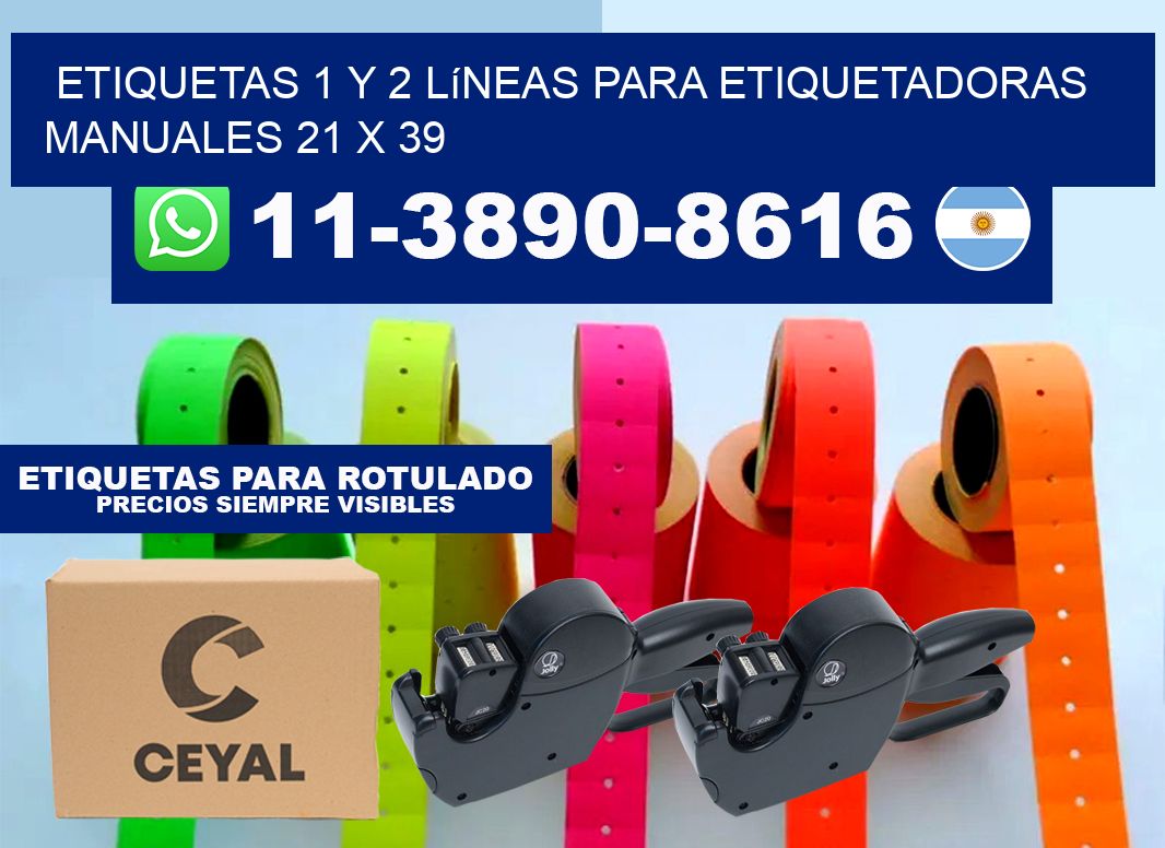 Etiquetas 1 y 2 líneas para etiquetadoras manuales 21 x 39