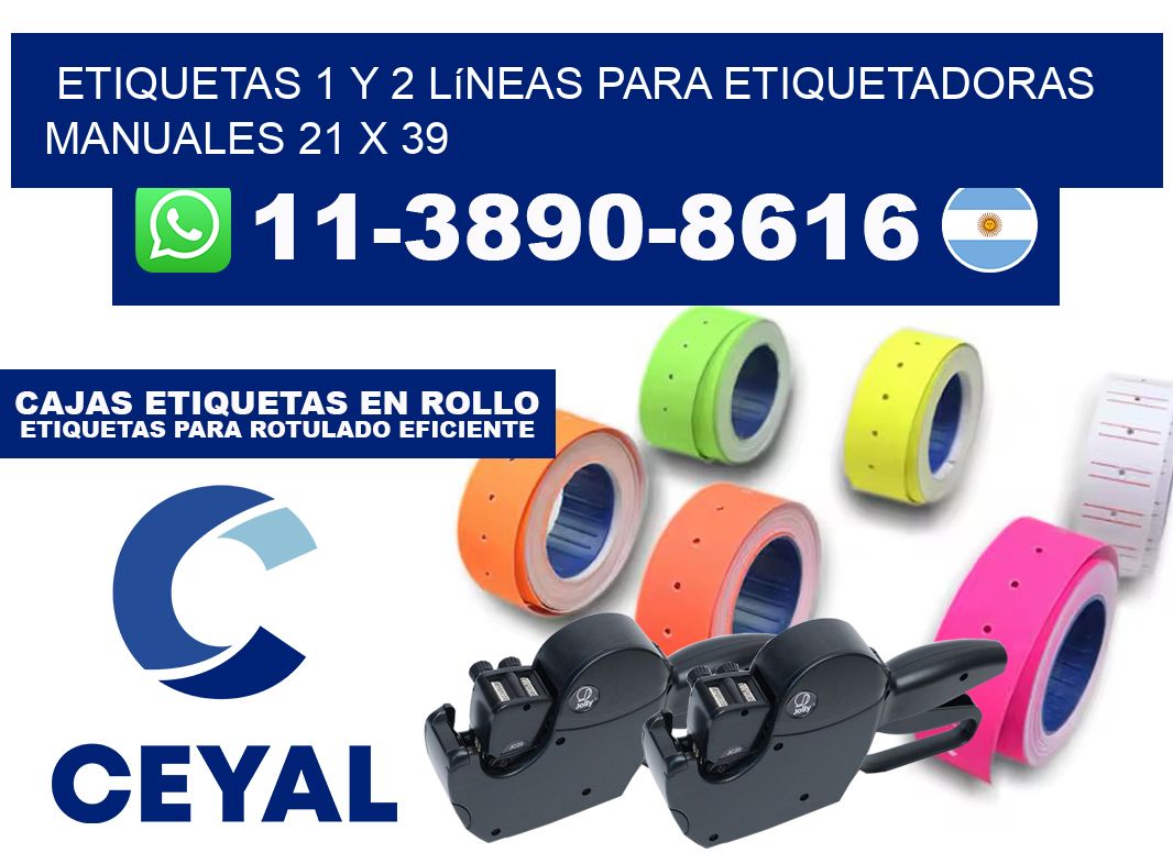Etiquetas 1 y 2 líneas para etiquetadoras manuales 21 x 39