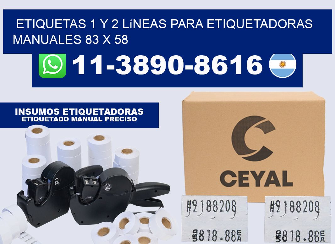 Etiquetas 1 y 2 líneas para etiquetadoras manuales 83 x 58