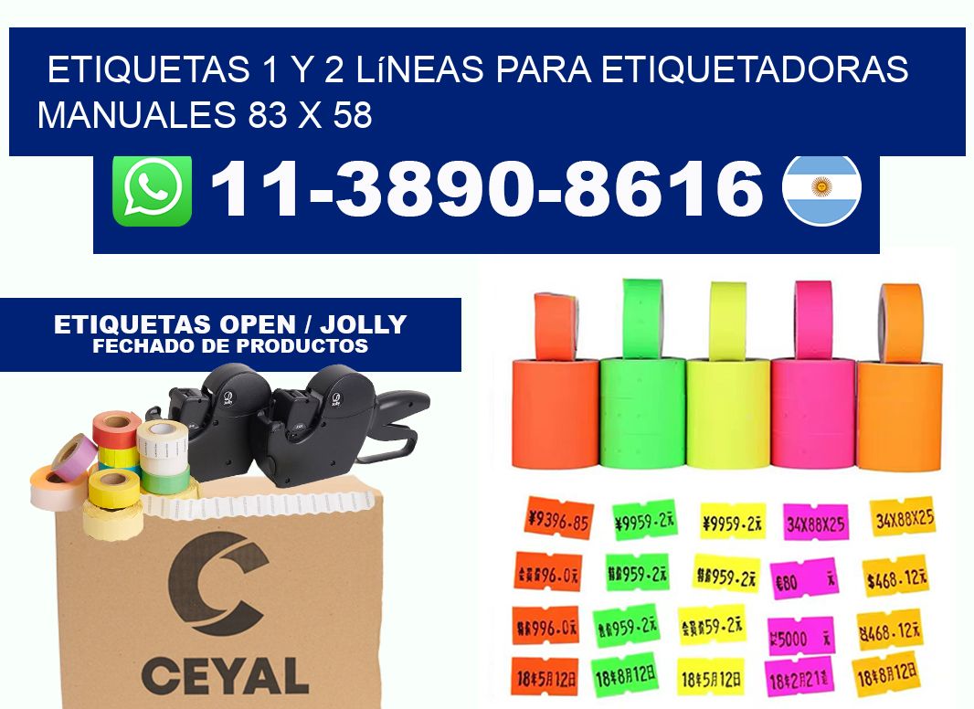 Etiquetas 1 y 2 líneas para etiquetadoras manuales 83 x 58