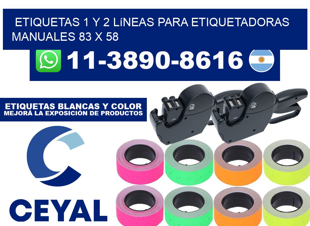 Etiquetas 1 y 2 líneas para etiquetadoras manuales 83 x 58