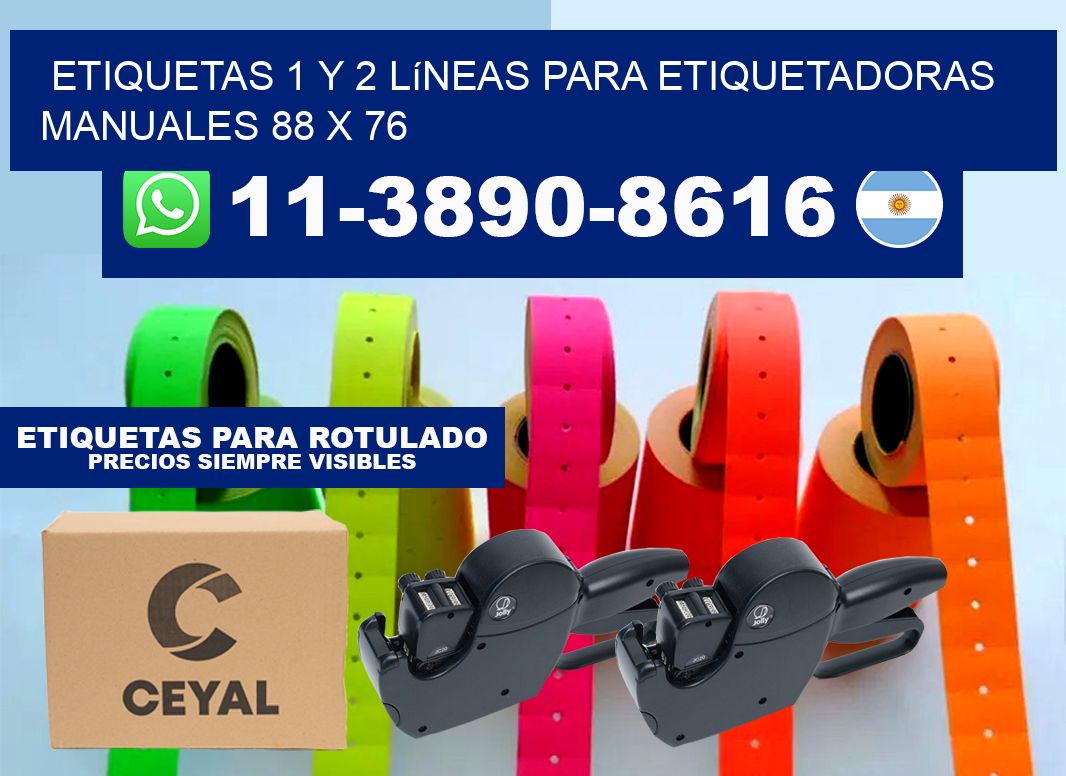 Etiquetas 1 y 2 líneas para etiquetadoras manuales 88 x 76