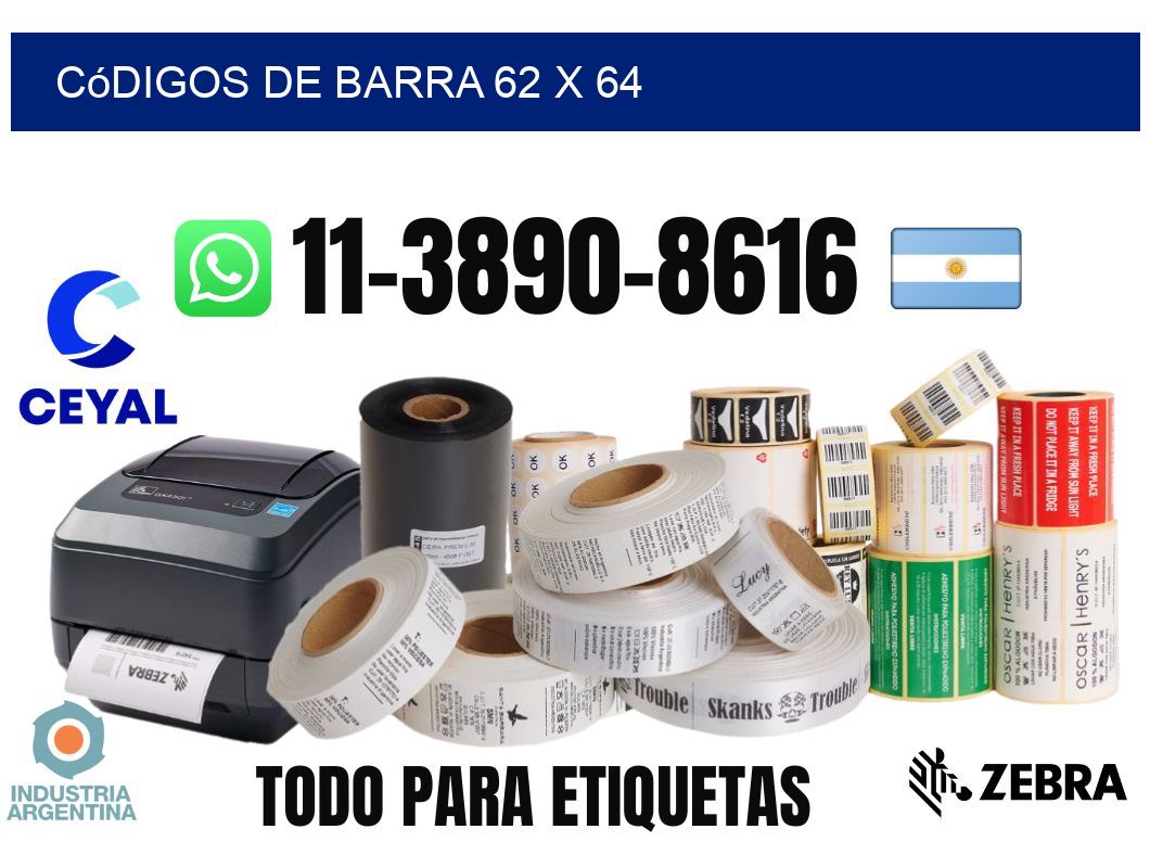 códigos de barra 62 x 64