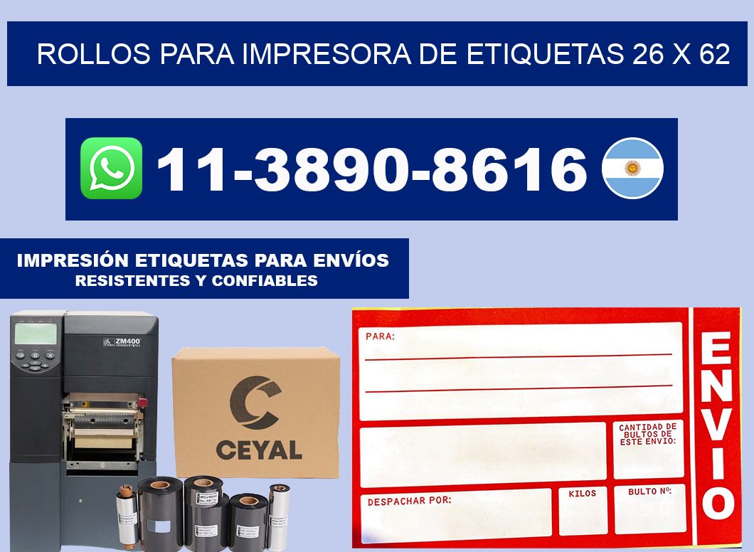 rollos para impresora de etiquetas 26 x 62