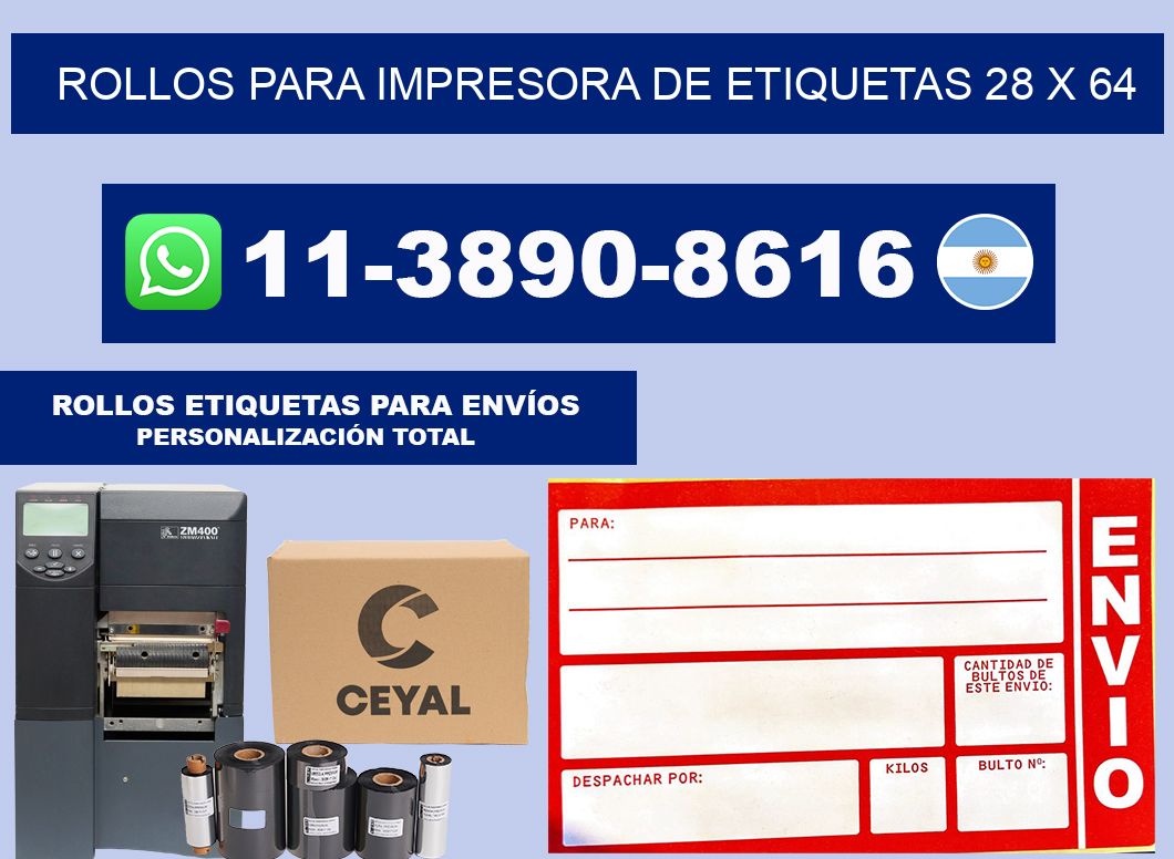rollos para impresora de etiquetas 28 x 64