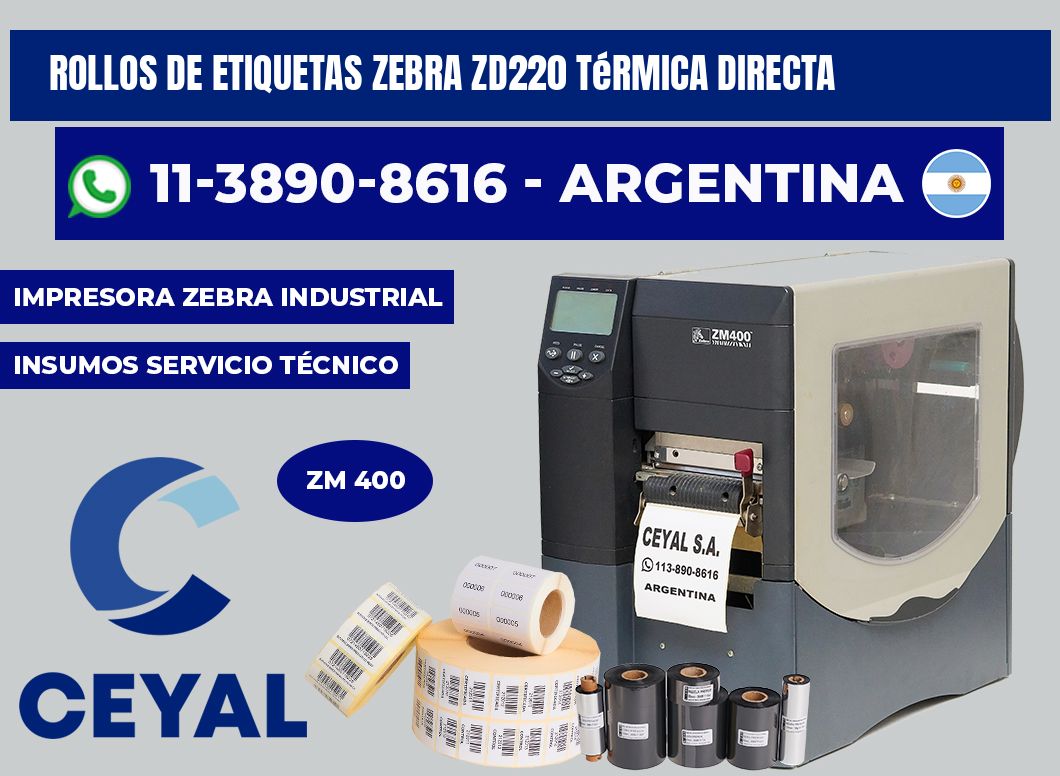 rollos de etiquetas zebra zd220 térmica directa